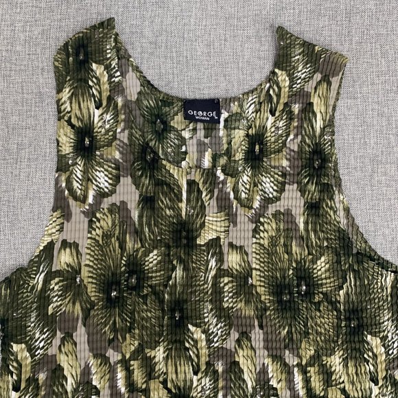 George Woman Accordion Floral Sleeveless Top Scoop Neckline X-Large Green Black - Picture 2 of 11